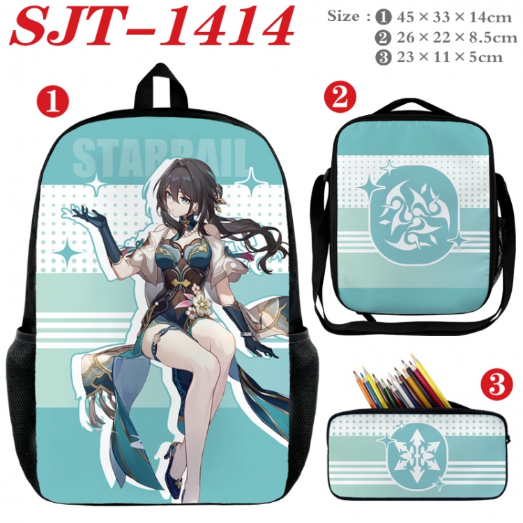 Honkai: Star Rail Anime nylon canvas backpack pencil case crossbody bag three piece set 45x33x14cm