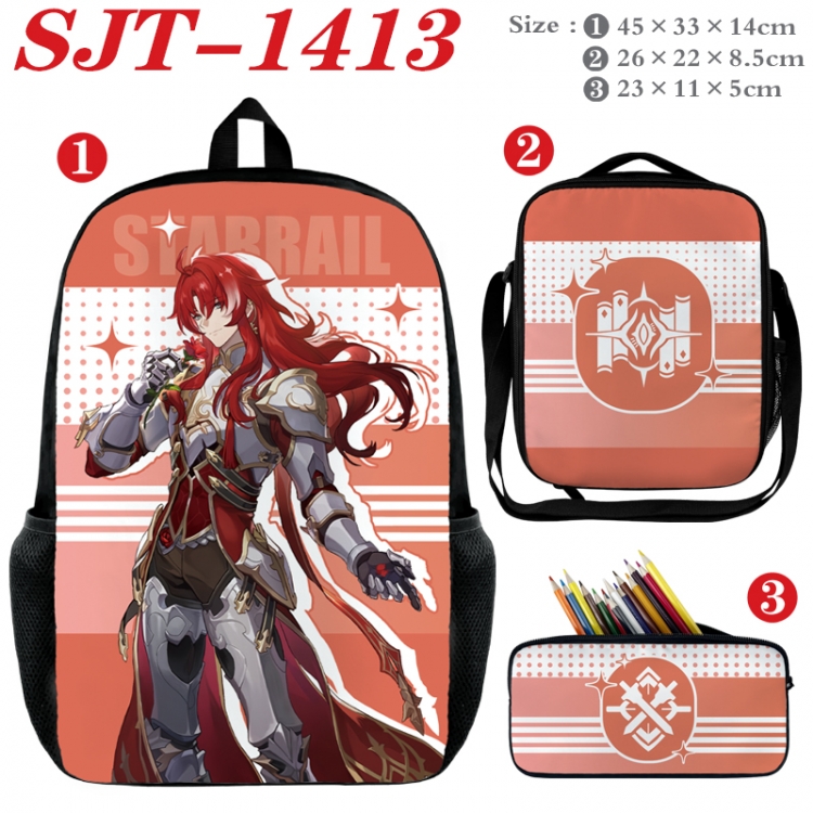 Honkai: Star Rail Anime nylon canvas backpack pencil case crossbody bag three piece set 45x33x14cm