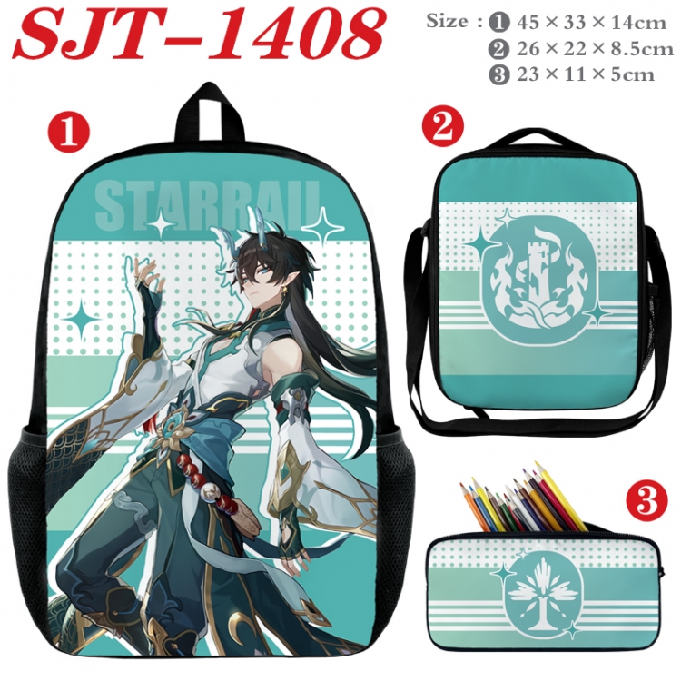 Honkai: Star Rail Anime nylon canvas backpack pencil case crossbody bag three piece set 45x33x14cm