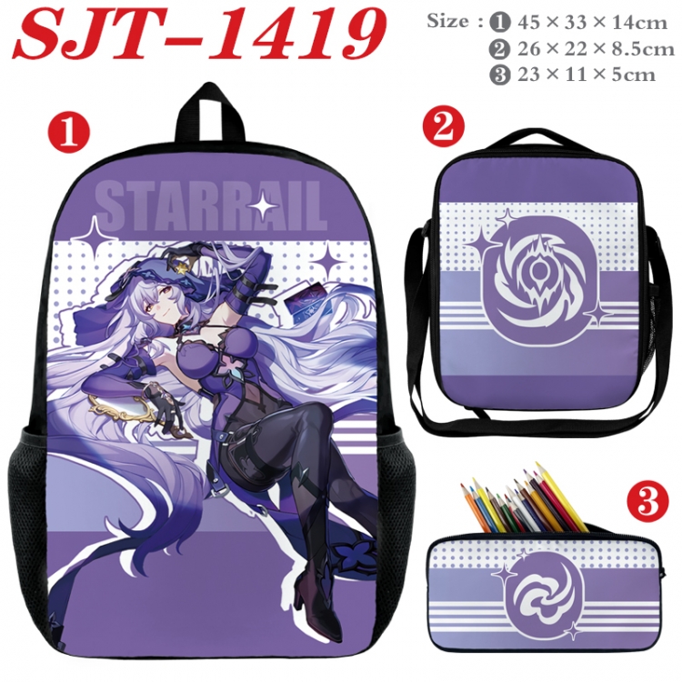 Honkai: Star Rail Anime nylon canvas backpack pencil case crossbody bag three piece set 45x33x14cm