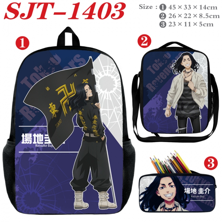 Tokyo Revengers Anime nylon canvas backpack pencil case crossbody bag three piece set 45x33x14cm