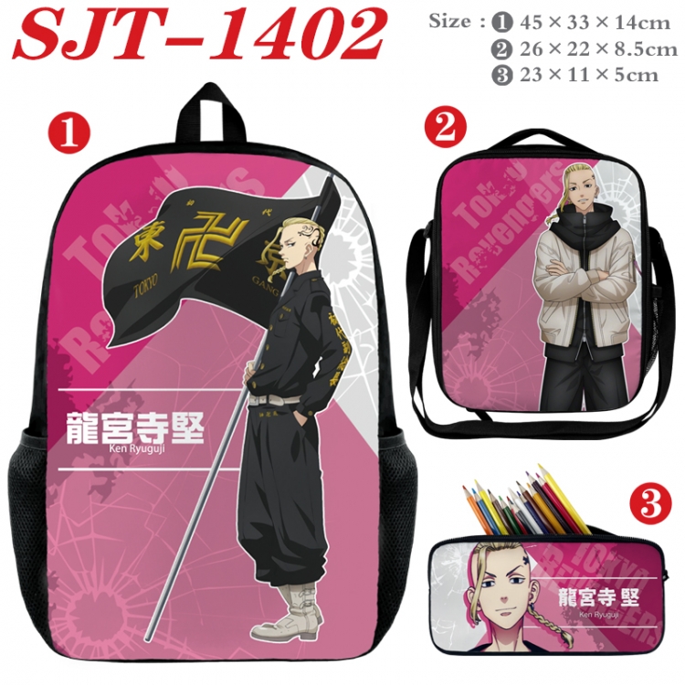 Tokyo Revengers Anime nylon canvas backpack pencil case crossbody bag three piece set 45x33x14cm