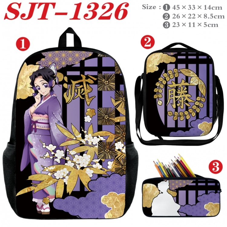 Demon Slayer Kimets Anime nylon canvas backpack pencil case crossbody bag three piece set 45x33x14cm