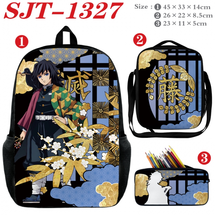 Demon Slayer Kimets Anime nylon canvas backpack pencil case crossbody bag three piece set 45x33x14cm