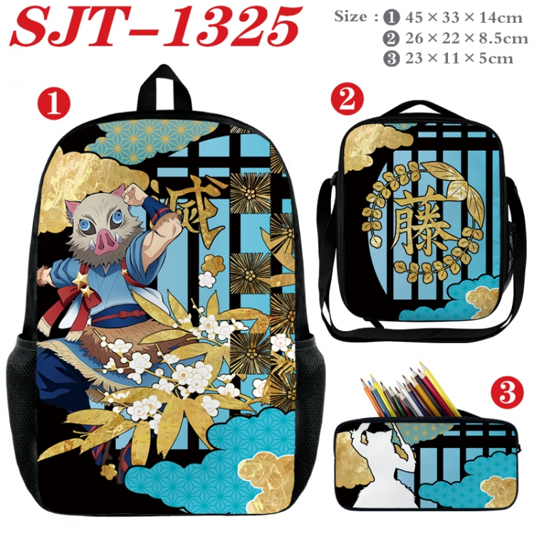 Demon Slayer Kimets Anime nylon canvas backpack pencil case crossbody bag three piece set 45x33x14cm