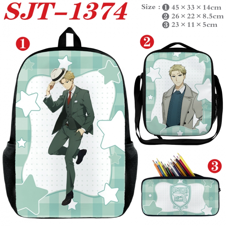 SPY×FAMILY Anime nylon canvas backpack pencil case crossbody bag three piece set 45x33x14cm