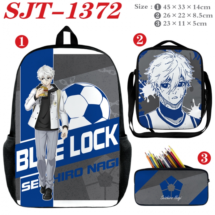 BLUE LOCK Anime nylon canvas backpack pencil case crossbody bag three piece set 45x33x14cm