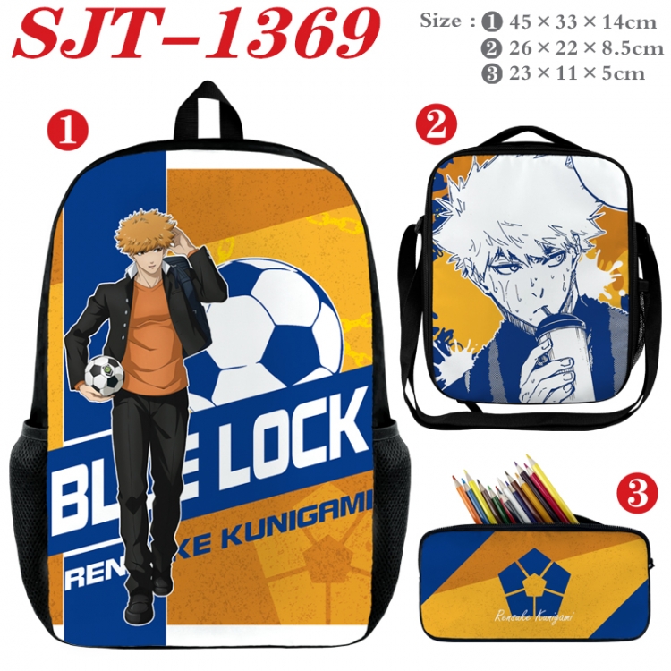 BLUE LOCK Anime nylon canvas backpack pencil case crossbody bag three piece set 45x33x14cm