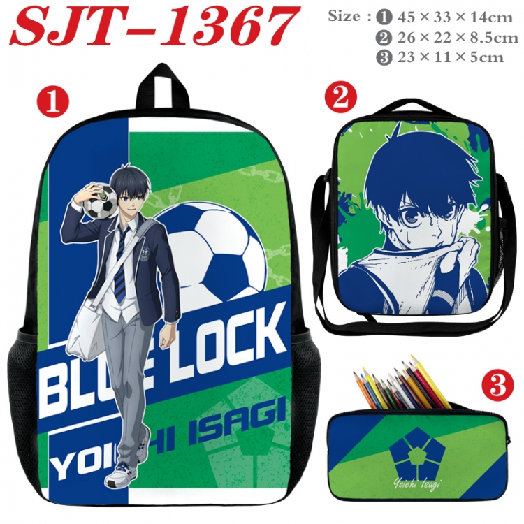 BLUE LOCK Anime nylon canvas backpack pencil case crossbody bag three piece set 45x33x14cm