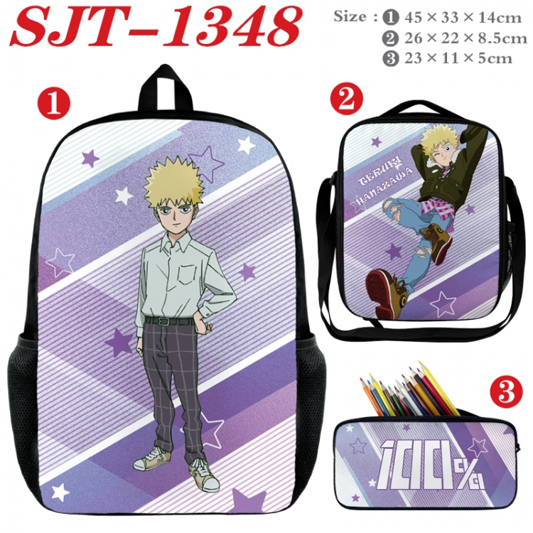 Mob Psycho 100 Anime nylon canvas backpack pencil case crossbody bag three piece set 45x33x14cm