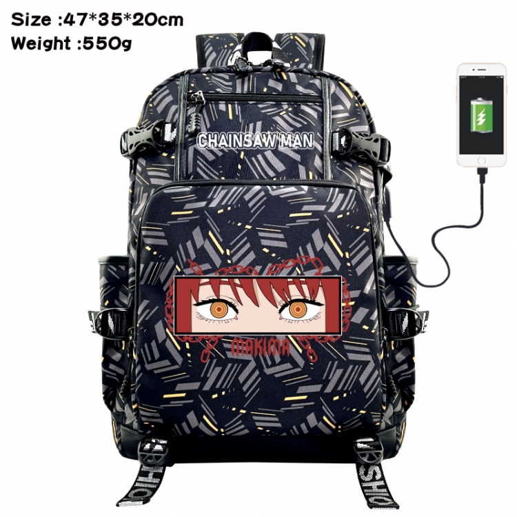 Chainsawman Anime data cable camouflage print USB backpack schoolbag 47x35x20cm