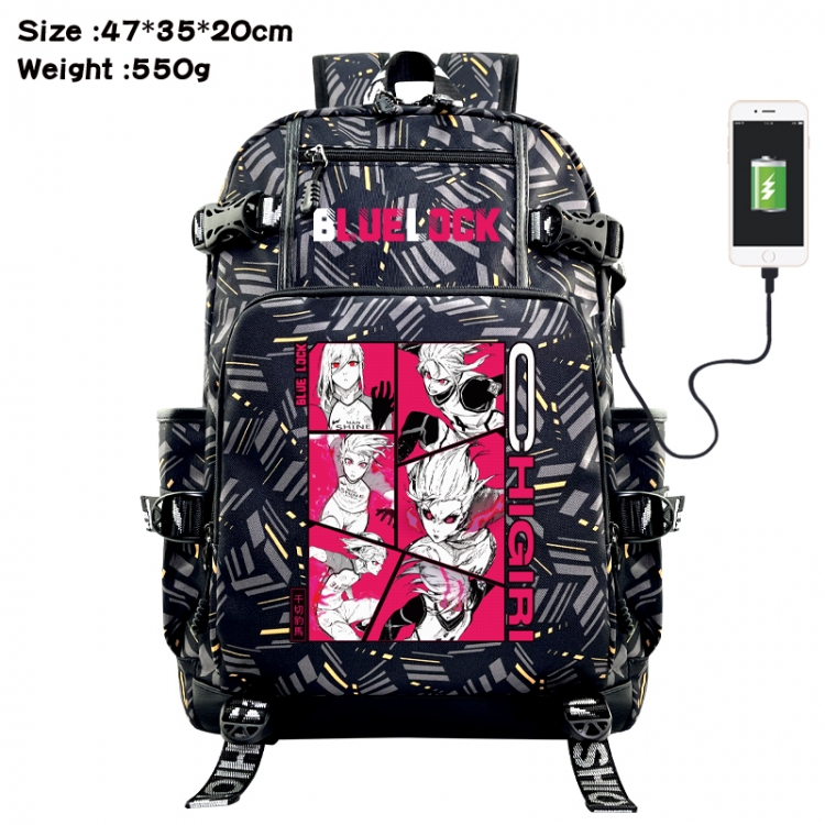 BLUE LOCK  Anime data cable camouflage print USB backpack schoolbag 47x35x20cm