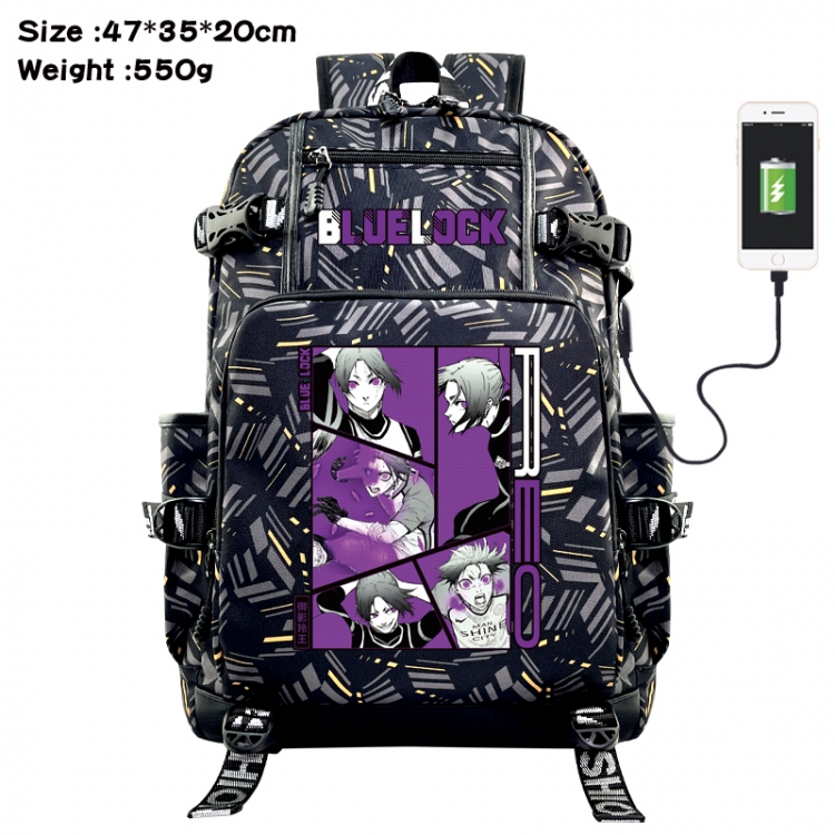 BLUE LOCK  Anime data cable camouflage print USB backpack schoolbag 47x35x20cm
