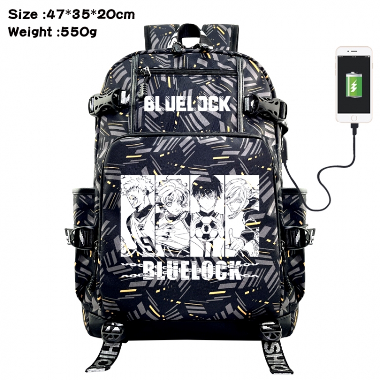 BLUE LOCK  Anime data cable camouflage print USB backpack schoolbag 47x35x20cm