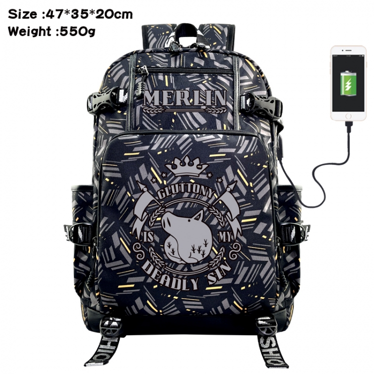 The Seven Deadly Sins Anime data cable camouflage print USB backpack schoolbag 47x35x20cm
