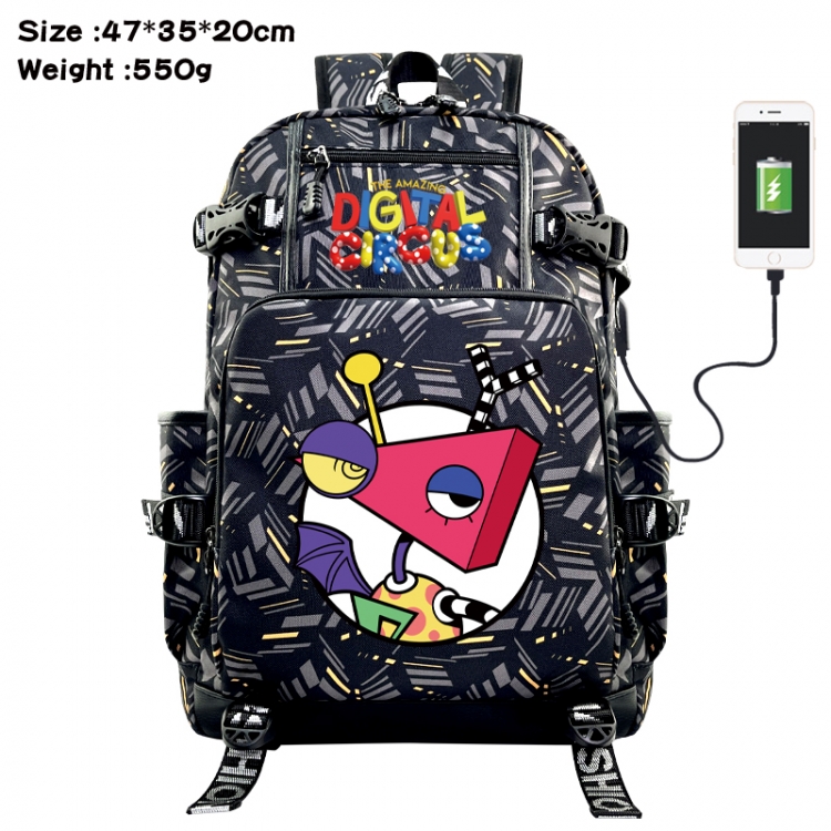 The Amazing Digital Circus Anime data cable camouflage print USB backpack schoolbag 47x35x20cm