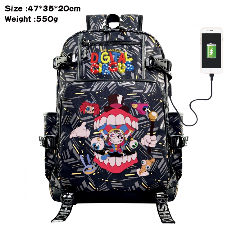 The Amazing Digital Circus Anime data cable camouflage print USB backpack schoolbag 47x35x20cm