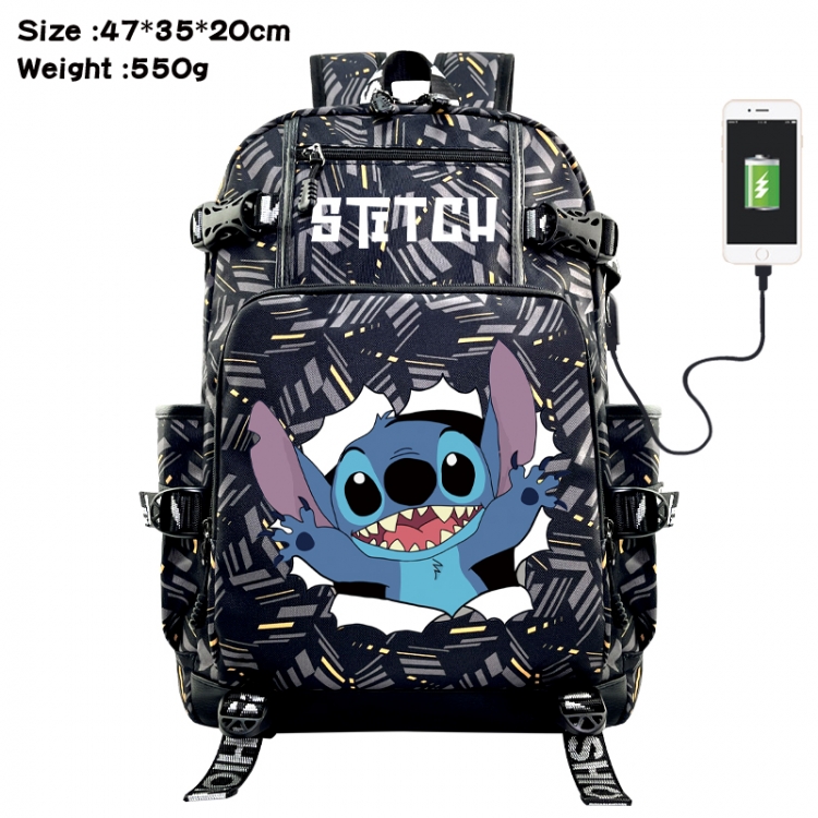 Lilo & Stitch Anime data cable camouflage print USB backpack schoolbag 47x35x20cm