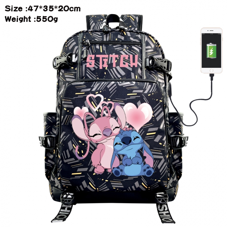 Lilo & Stitch Anime data cable camouflage print USB backpack schoolbag 47x35x20cm