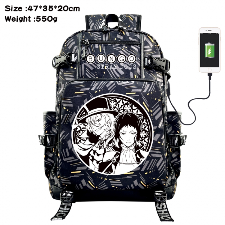 Bungo Stray Dogs Anime data cable camouflage print USB backpack schoolbag 47x35x20cm