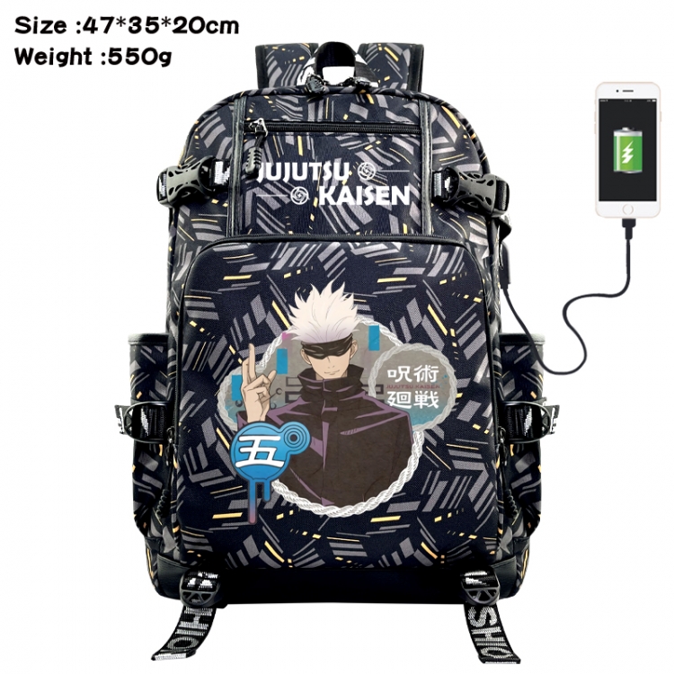 Jujutsu Kaisen Anime data cable camouflage print USB backpack schoolbag 47x35x20cm