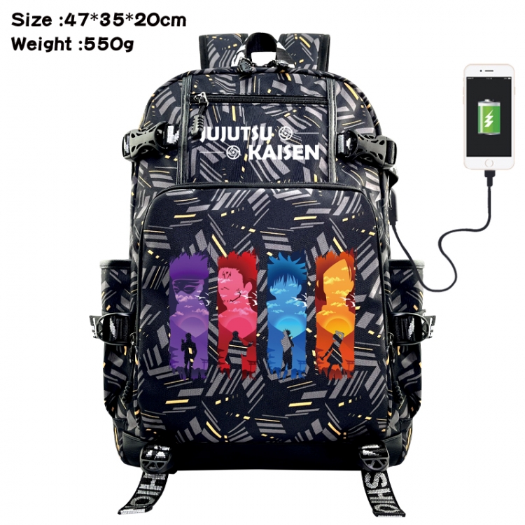 Jujutsu Kaisen Anime data cable camouflage print USB backpack schoolbag 47x35x20cm