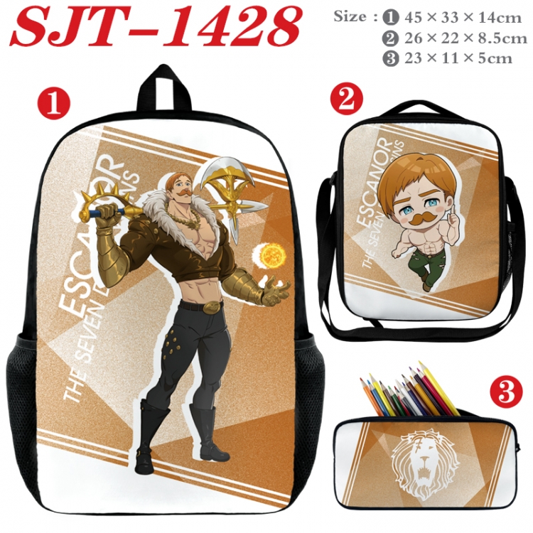 The Seven Deadly Sins Anime nylon canvas backpack pencil case crossbody bag three piece set 45x33x14cm