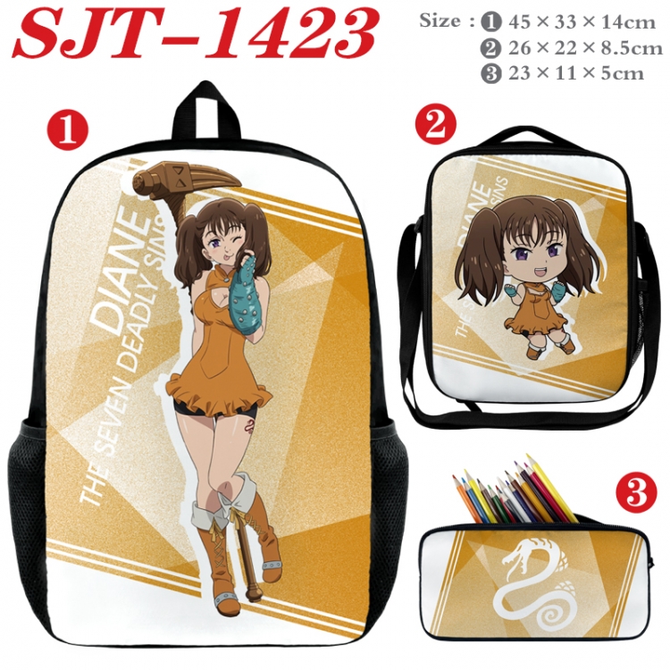 The Seven Deadly Sins Anime nylon canvas backpack pencil case crossbody bag three piece set 45x33x14cm