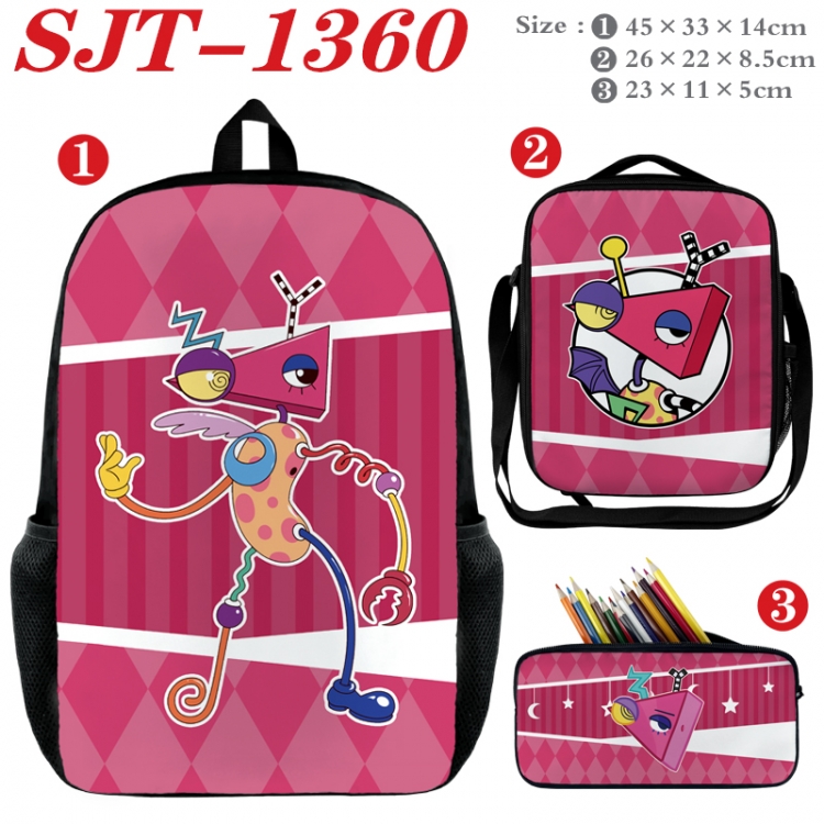 The Amazing Digital Circus Anime nylon canvas backpack pencil case crossbody bag three piece set 45x33x14cm