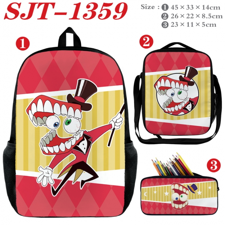 The Amazing Digital Circus Anime nylon canvas backpack pencil case crossbody bag three piece set 45x33x14cm