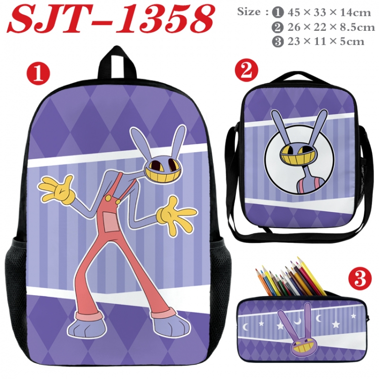 The Amazing Digital Circus Anime nylon canvas backpack pencil case crossbody bag three piece set 45x33x14cm