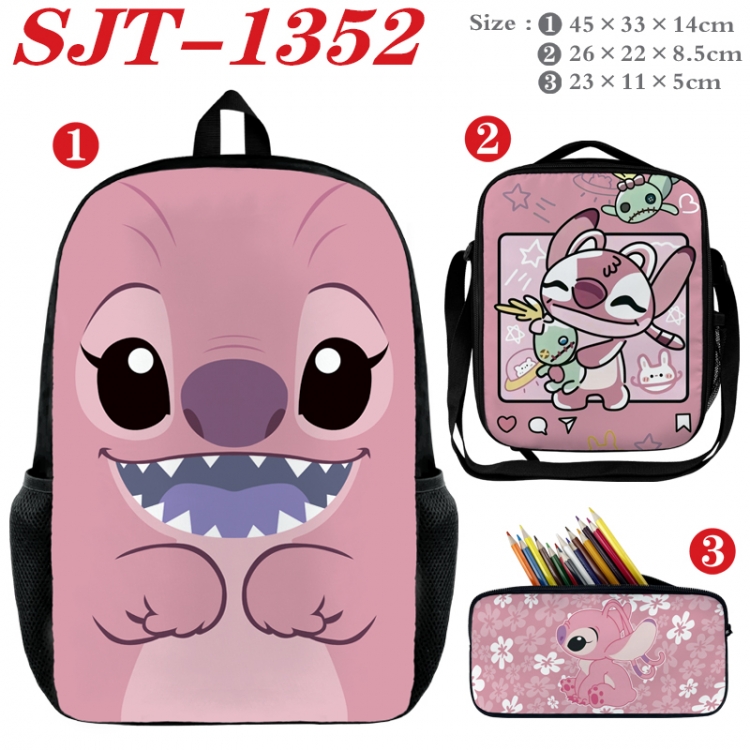 Lilo & Stitch Anime nylon canvas backpack pencil case crossbody bag three piece set 45x33x14cm
