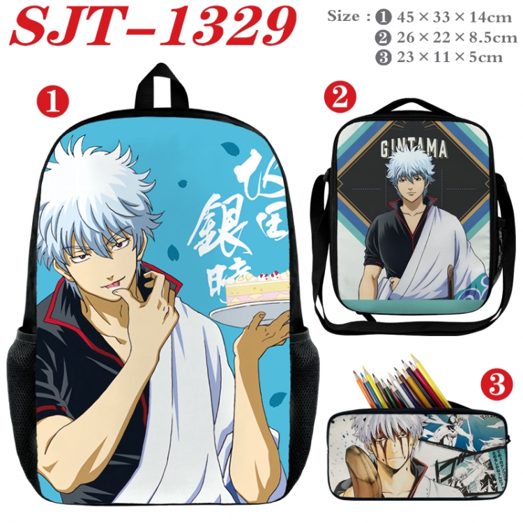 Gintama Anime nylon canvas backpack pencil case crossbody bag three piece set 45x33x14cm