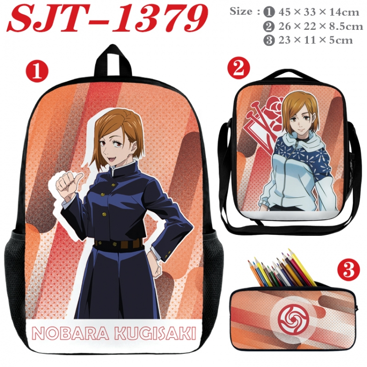 Jujutsu Kaisen Anime nylon canvas backpack pencil case crossbody bag three piece set 45x33x14cm