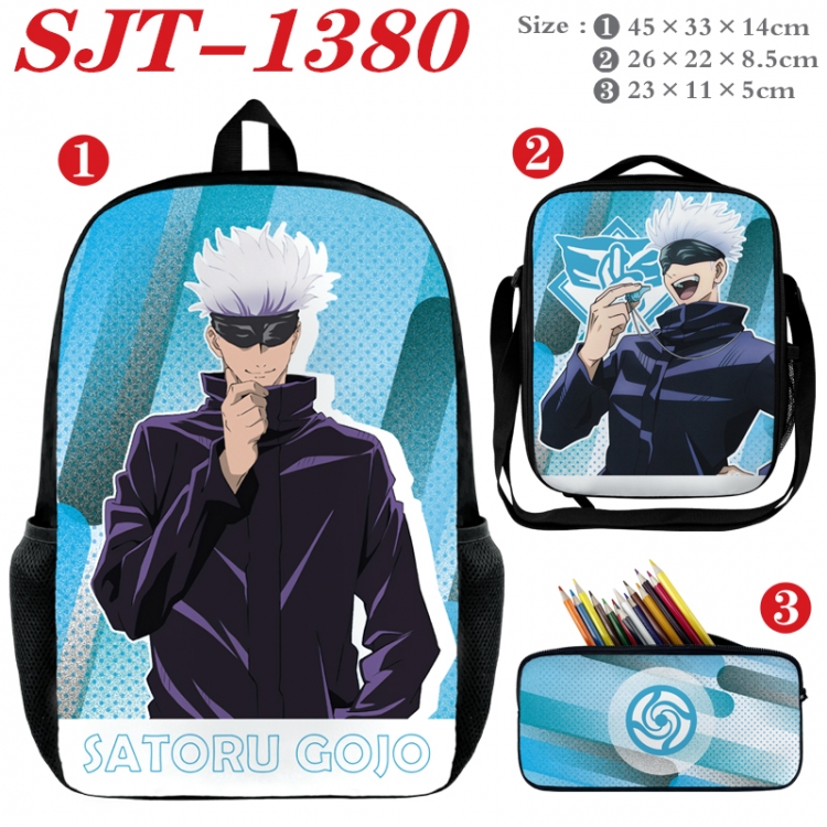 Jujutsu Kaisen Anime nylon canvas backpack pencil case crossbody bag three piece set 45x33x14cm