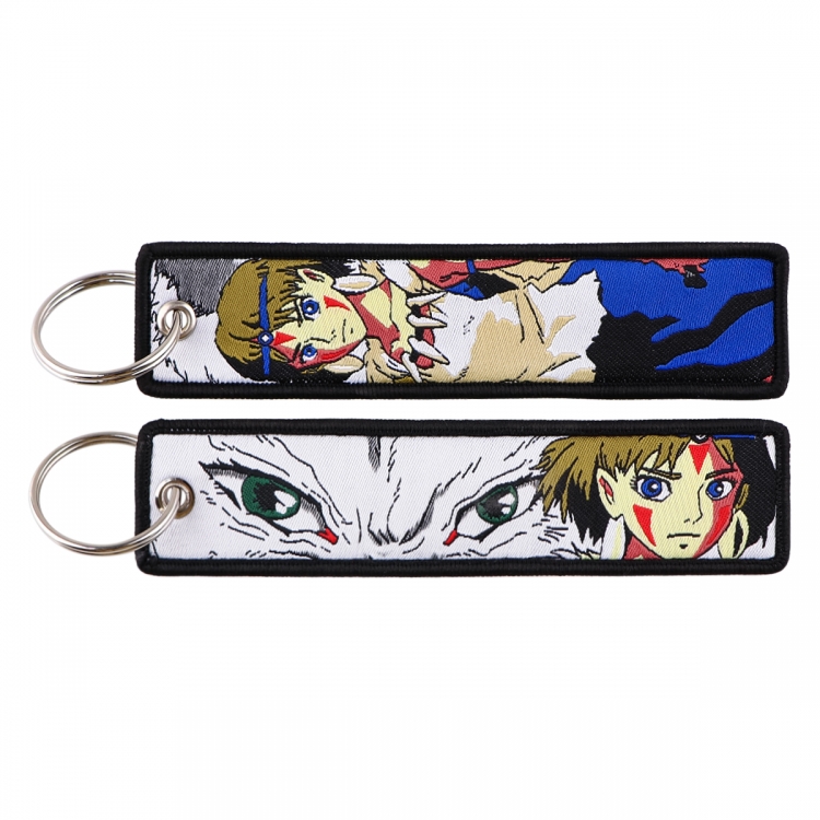 Princess Mononoke Double sided color woven label keychain with thickened hanging rope 13x3cm 10G price for 5 pcs HB0377