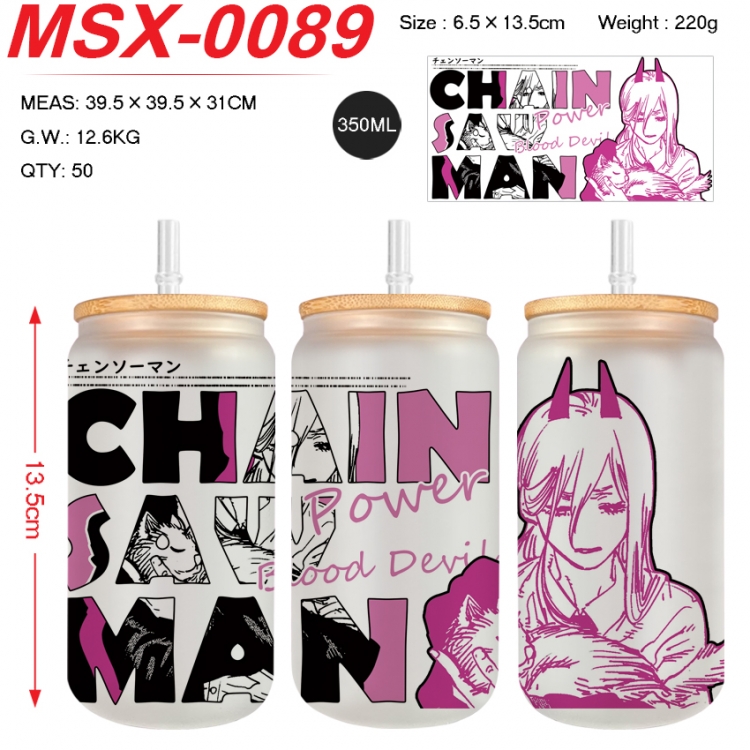 Chainsawman Anime frosted glass cup with straw 350ML  MSX-0089