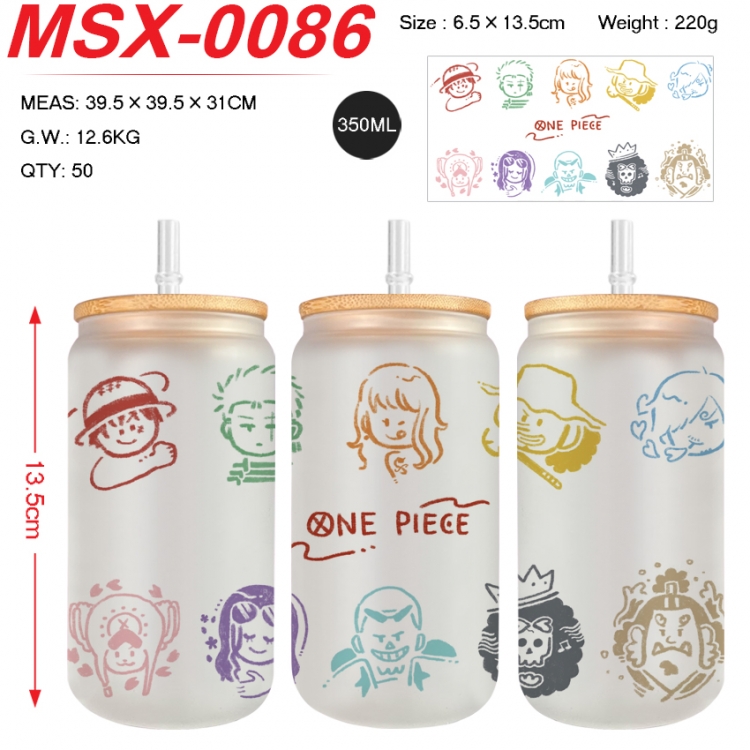 One Piece Anime frosted glass cup with straw 350ML MSX-0086