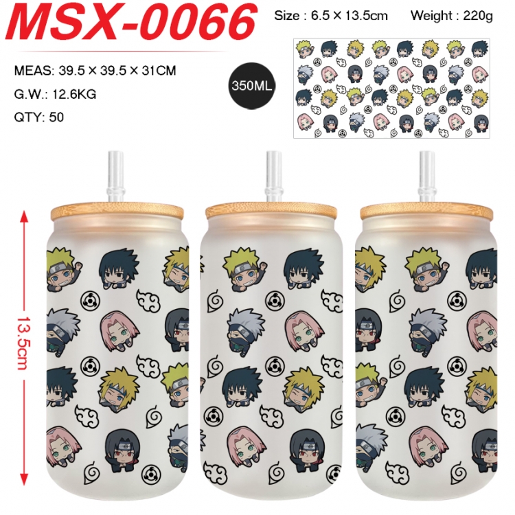 Naruto Anime frosted glass cup with straw 350ML  MSX-0066
