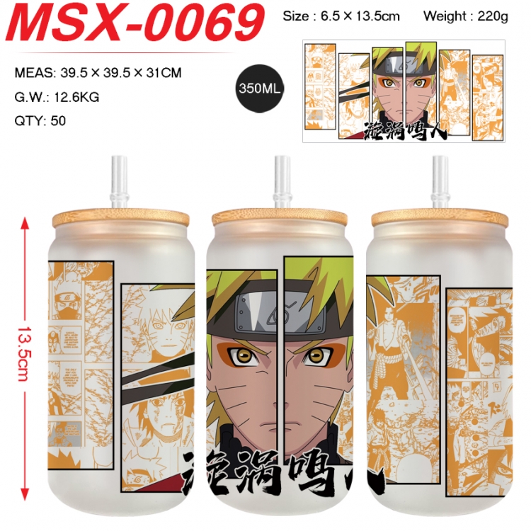Naruto Anime frosted glass cup with straw 350ML MSX-0069