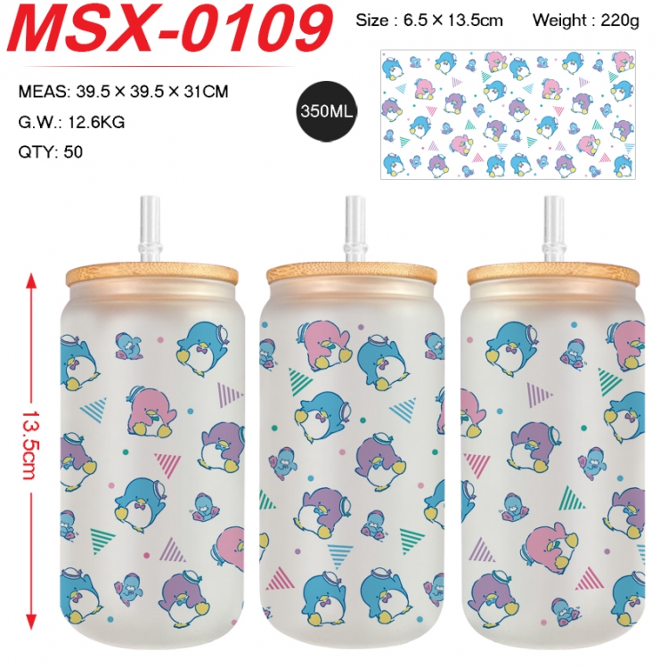 sanrio Anime frosted glass cup with straw 350ML MSX-0113
