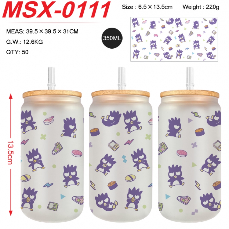 sanrio Anime frosted glass cup with straw 350ML MSX-0111