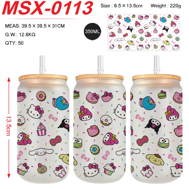sanrio Anime frosted glass cup with straw 350ML MSX-0113