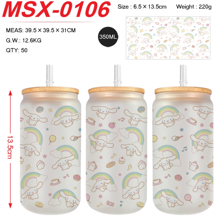 sanrio Anime frosted glass cup with straw 350ML MSX-0106