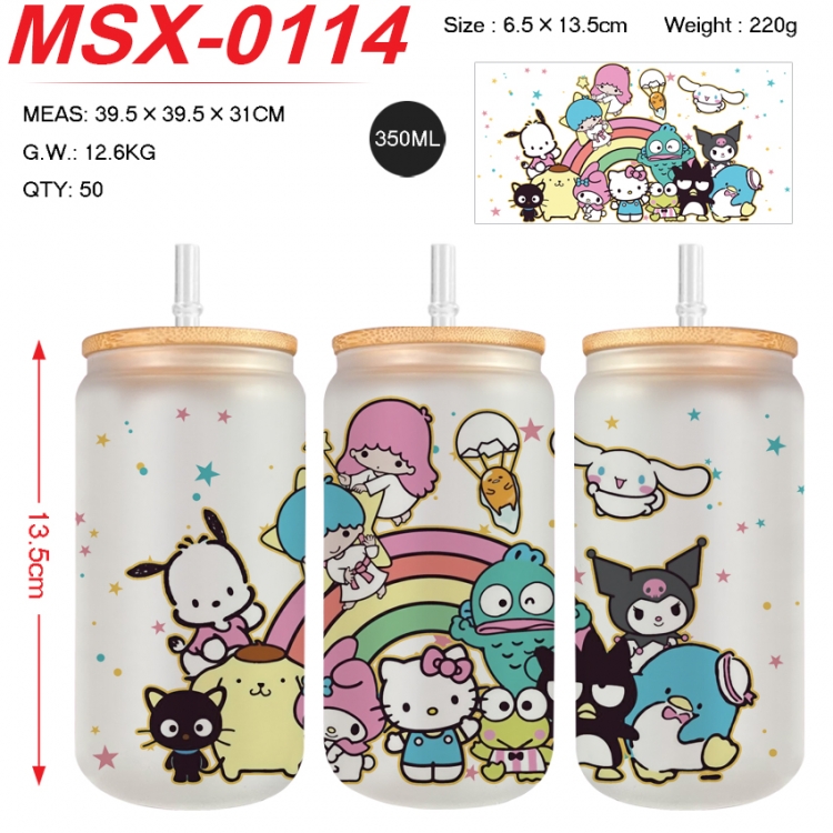 sanrio Anime frosted glass cup with straw 350ML  MSX-0114