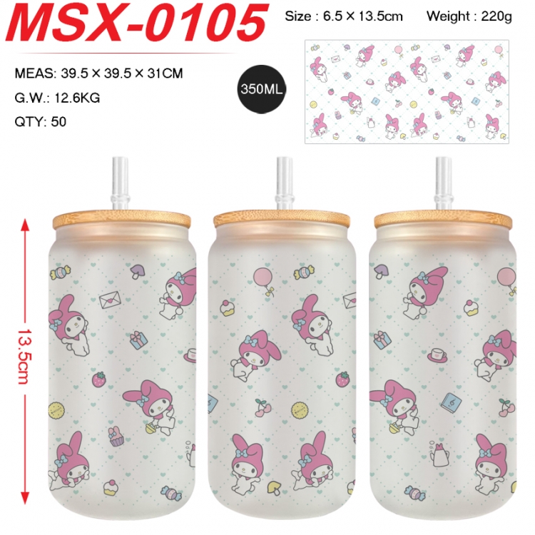 sanrio Anime frosted glass cup with straw 350ML  MSX-0105