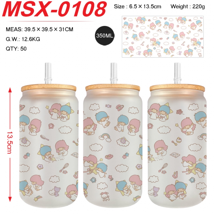 sanrio Anime frosted glass cup with straw 350ML MSX-0108