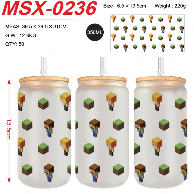 Minecraft Anime frosted glass cup with straw 350ML MSX-0236