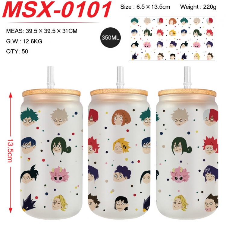 My Hero Academia Anime frosted glass cup with straw 350ML  MSX-0101