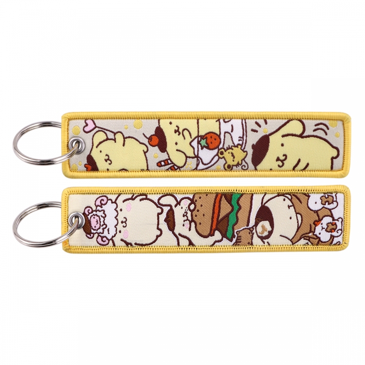 Sanrio series Double sided color woven label keychain with thickened hanging rope 13x3cm 10G price for 5 pcs